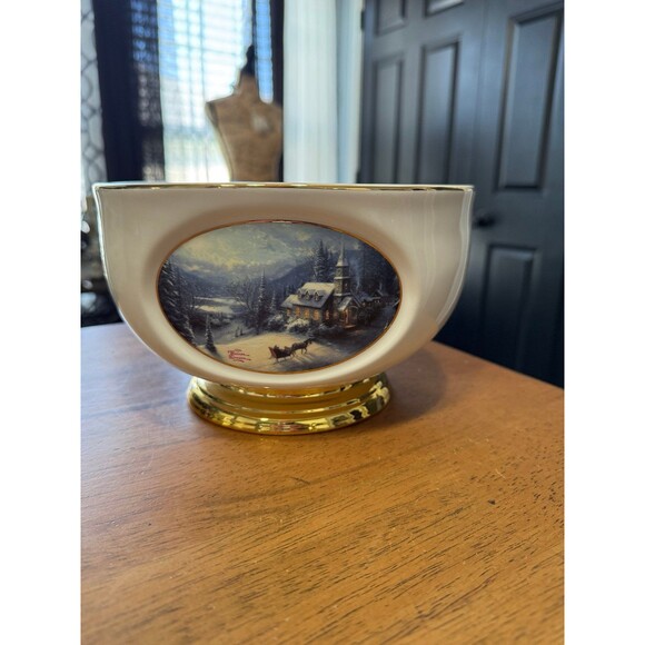 Thomas Kinkade Sunday Evening Sleigh Ride Teleflora Gift Bowl Christmas Holiday - Picture 1 of 5